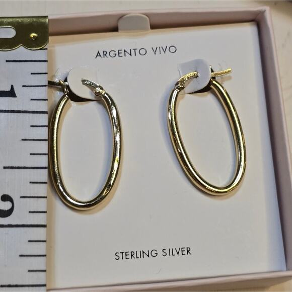 Argento Vivo Vermeil 14k Gold Plated Sterling‎ Silver Hoop Earrings New! - Picture 2 of 7